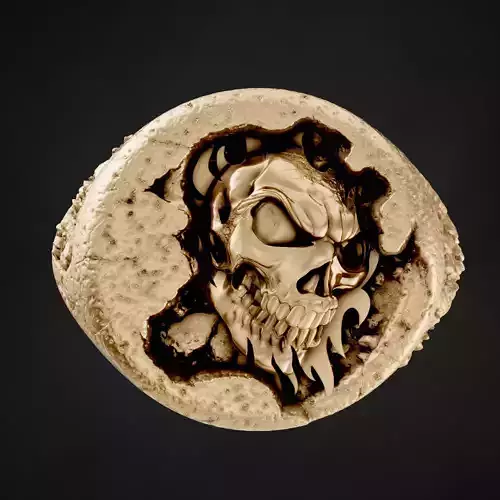Rock skull ring silver gold jewelry printable 3d model