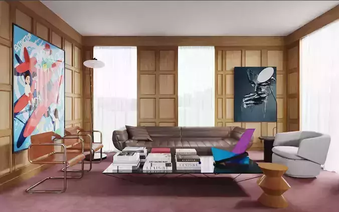 Living room and dining room 3D model