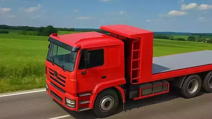 3 Axle Flatbed Truck 3D Model High Quality Low Poly Design Low-poly 3D model