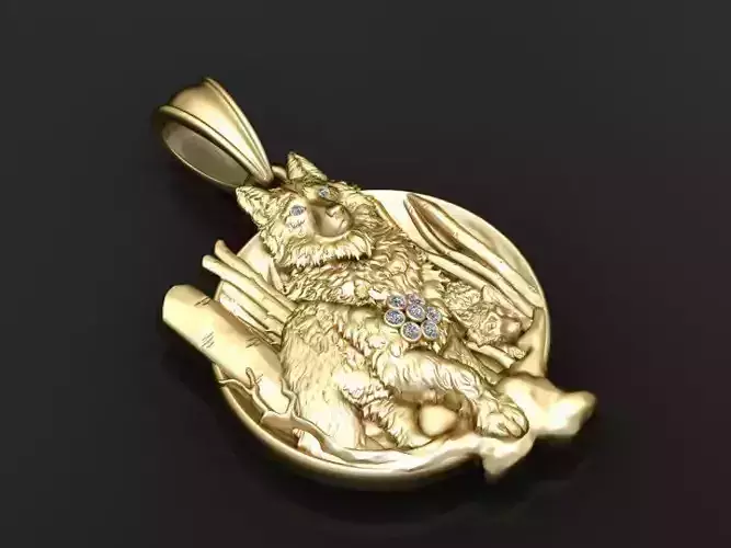 wolf pendant  3D printable model 