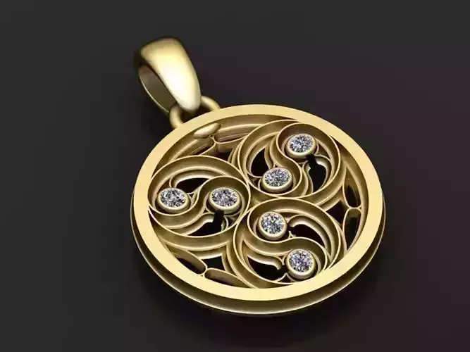 gold swirl pendant 3D printable model 