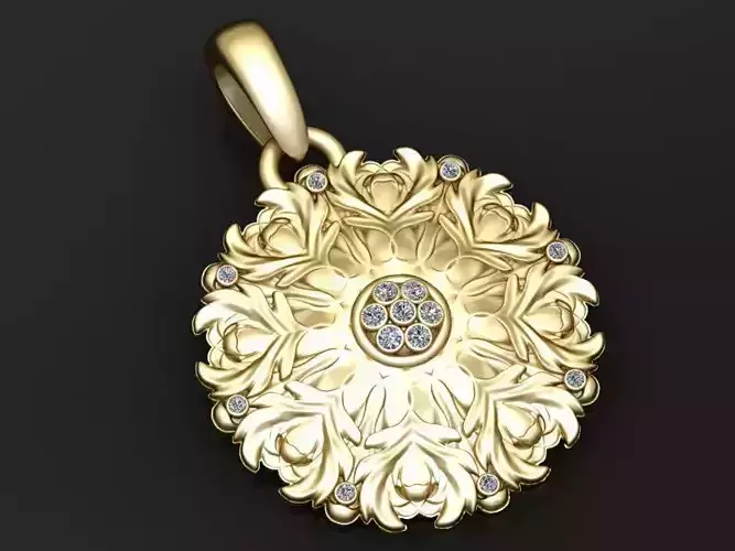 gold floral pendant 3D printable model 