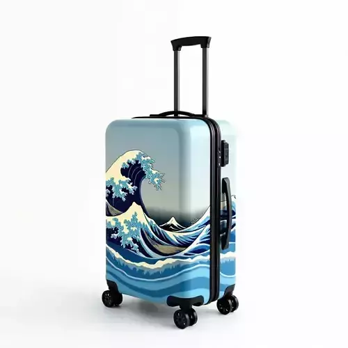 Japanese Wave Art Travel Suitcase 3D Model Low-poly 3D model