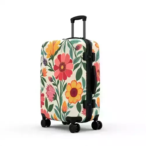 Tropical Floral Print Travel Suitcase 3D Model Low-poly 3D model