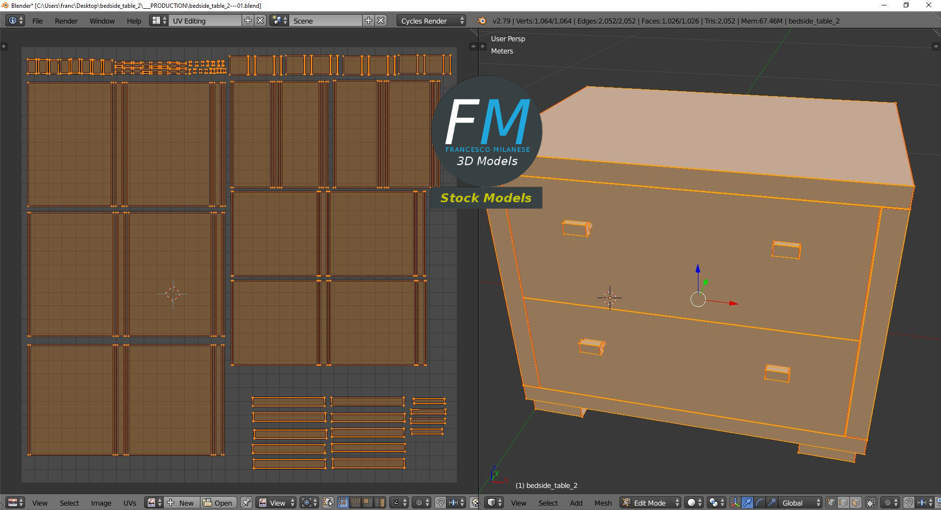 Bedside table 2 Low-poly 3D model_10