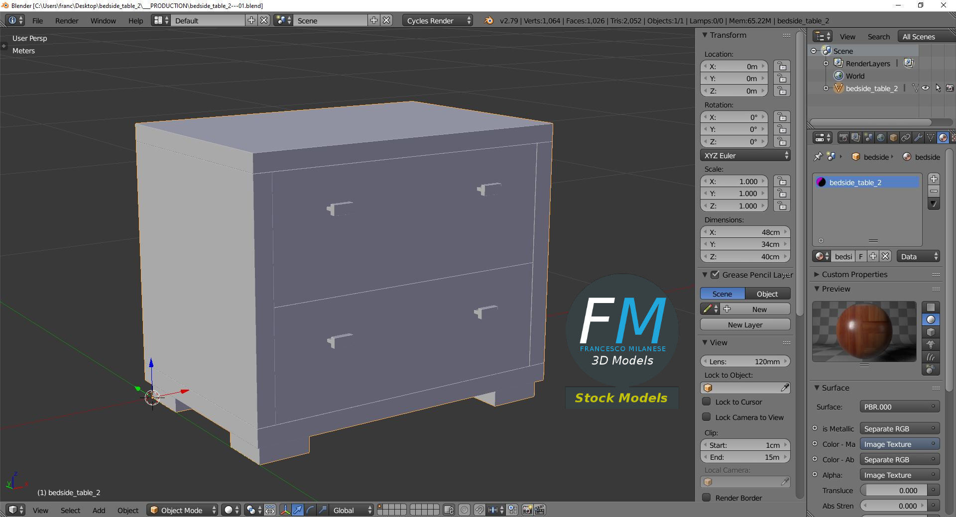 Bedside table 2 Low-poly 3D model_9
