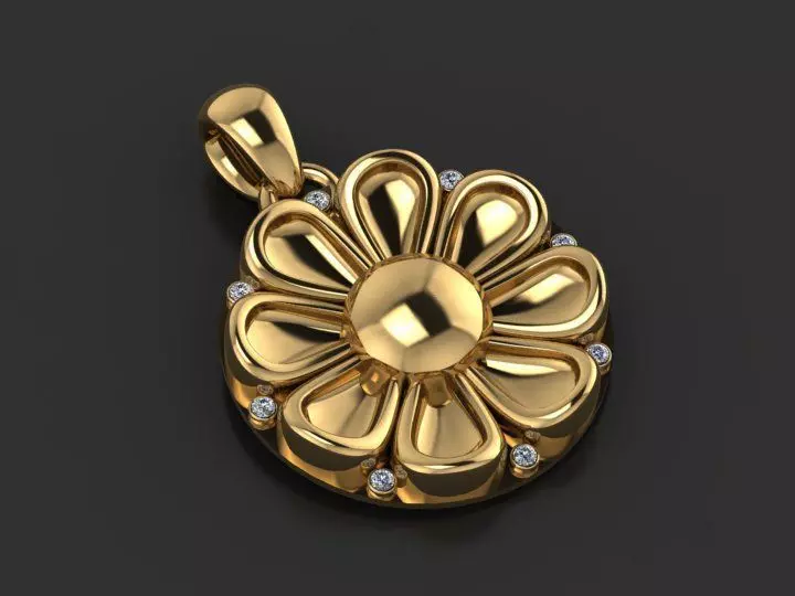 gold flower pendant  3D printable model  3D print model_0