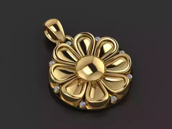 gold flower pendant  3D printable model 