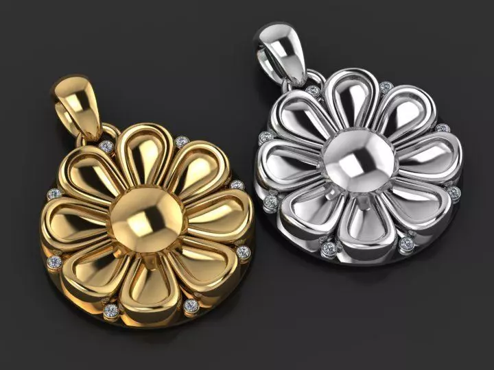 gold flower pendant  3D printable model  3D print model_2