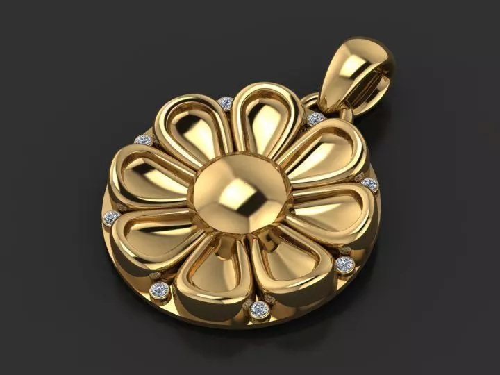 gold flower pendant  3D printable model  3D print model_1