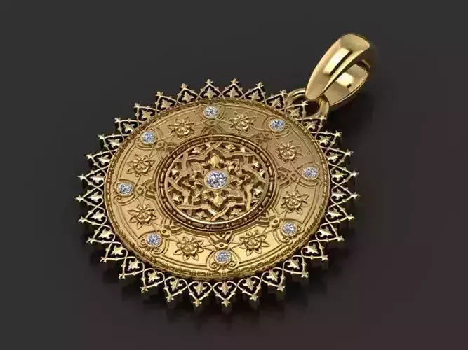 mandala gold pendant 3D printable model  