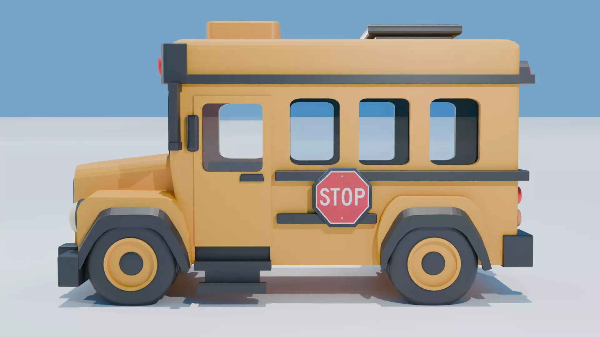 School Bus cartoon Low-poly 3D model_1