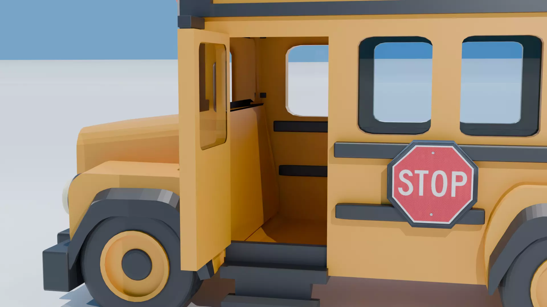 School Bus cartoon Low-poly 3D model_3