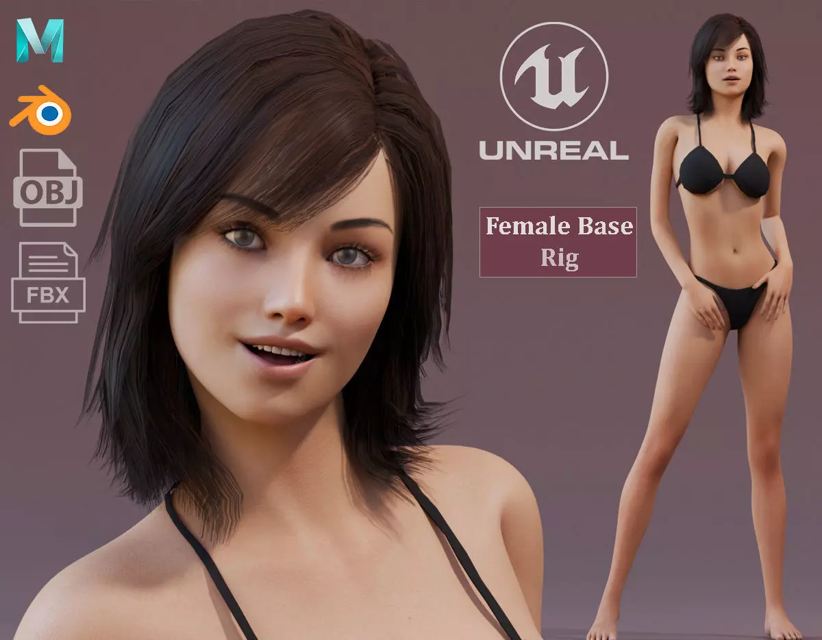 Female Base Full Rig Low-poly 3D model_0