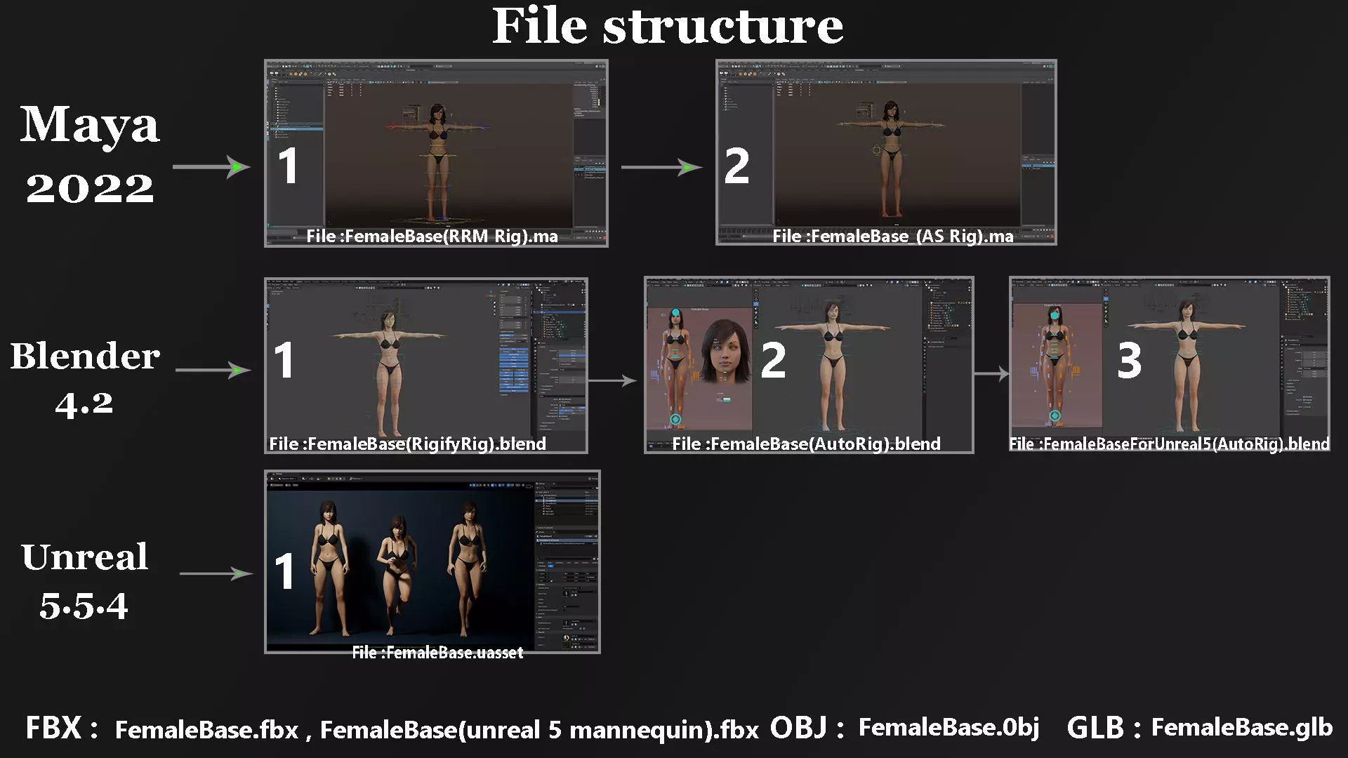 Female Base Full Rig Low-poly 3D model_22