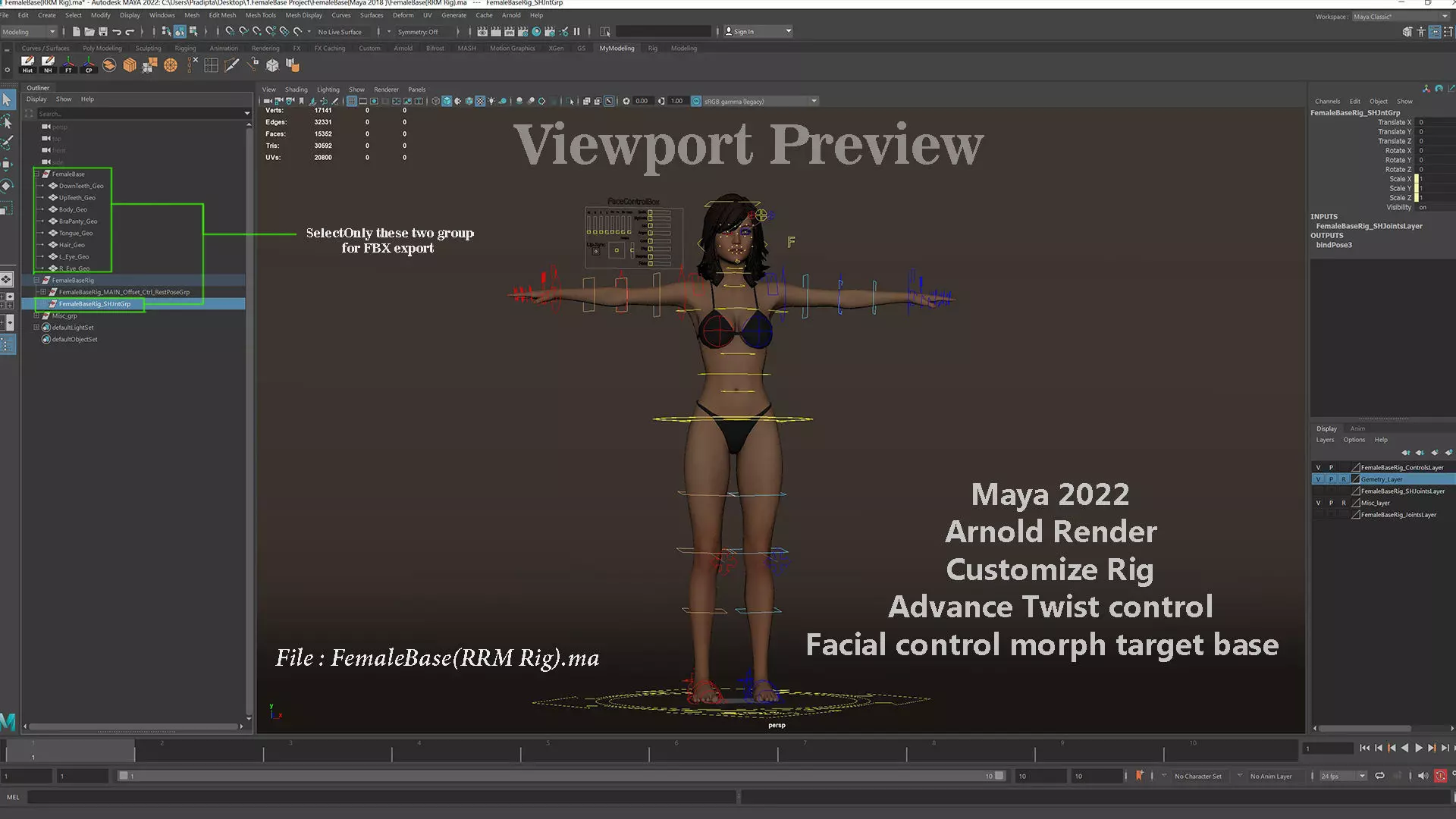 Female Base Full Rig Low-poly 3D model_23