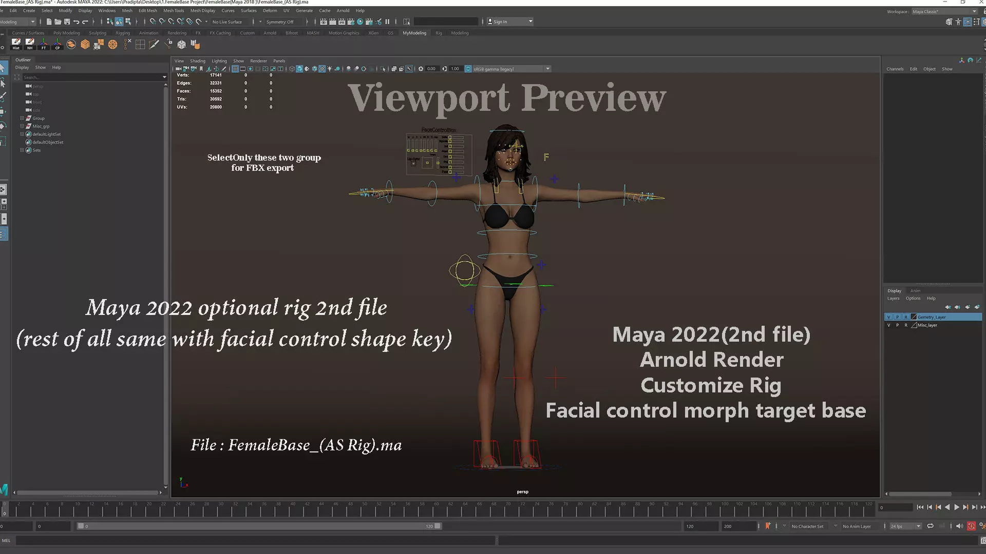 Female Base Full Rig Low-poly 3D model_24