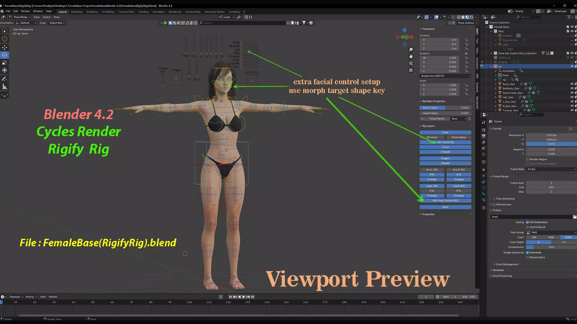 Female Base Full Rig Low-poly 3D model_25