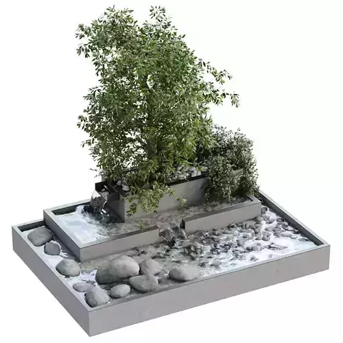 Landscape waterfall and plant set 650 3D model