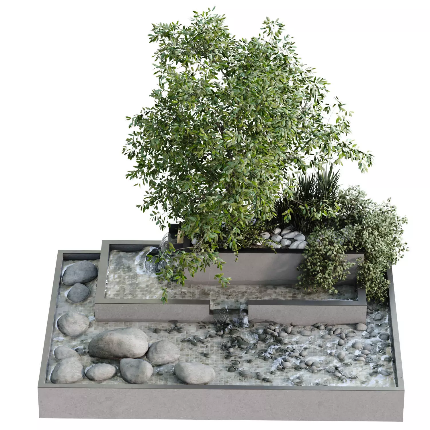 Landscape waterfall and plant set 650 3D model_4