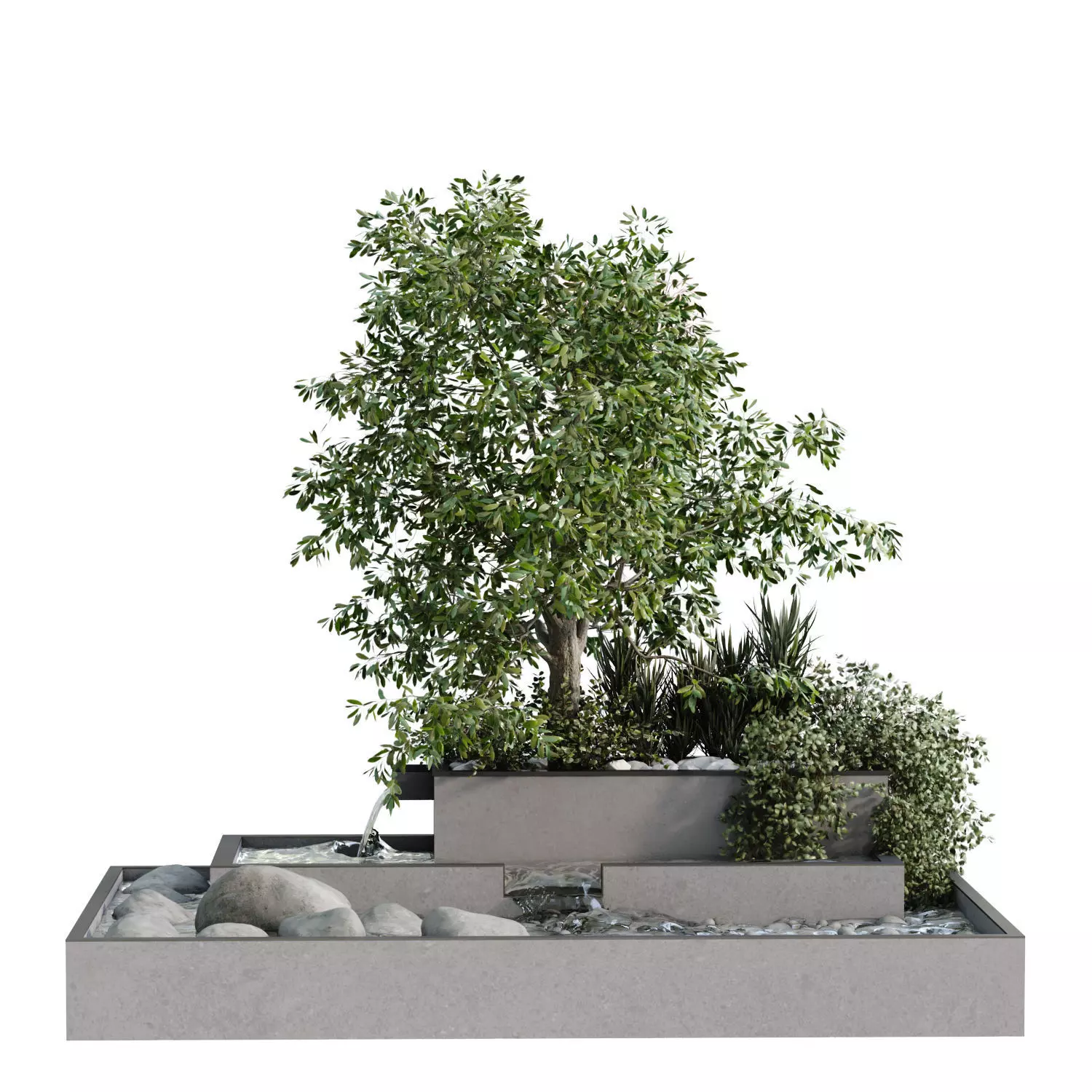 Landscape waterfall and plant set 650 3D model_2