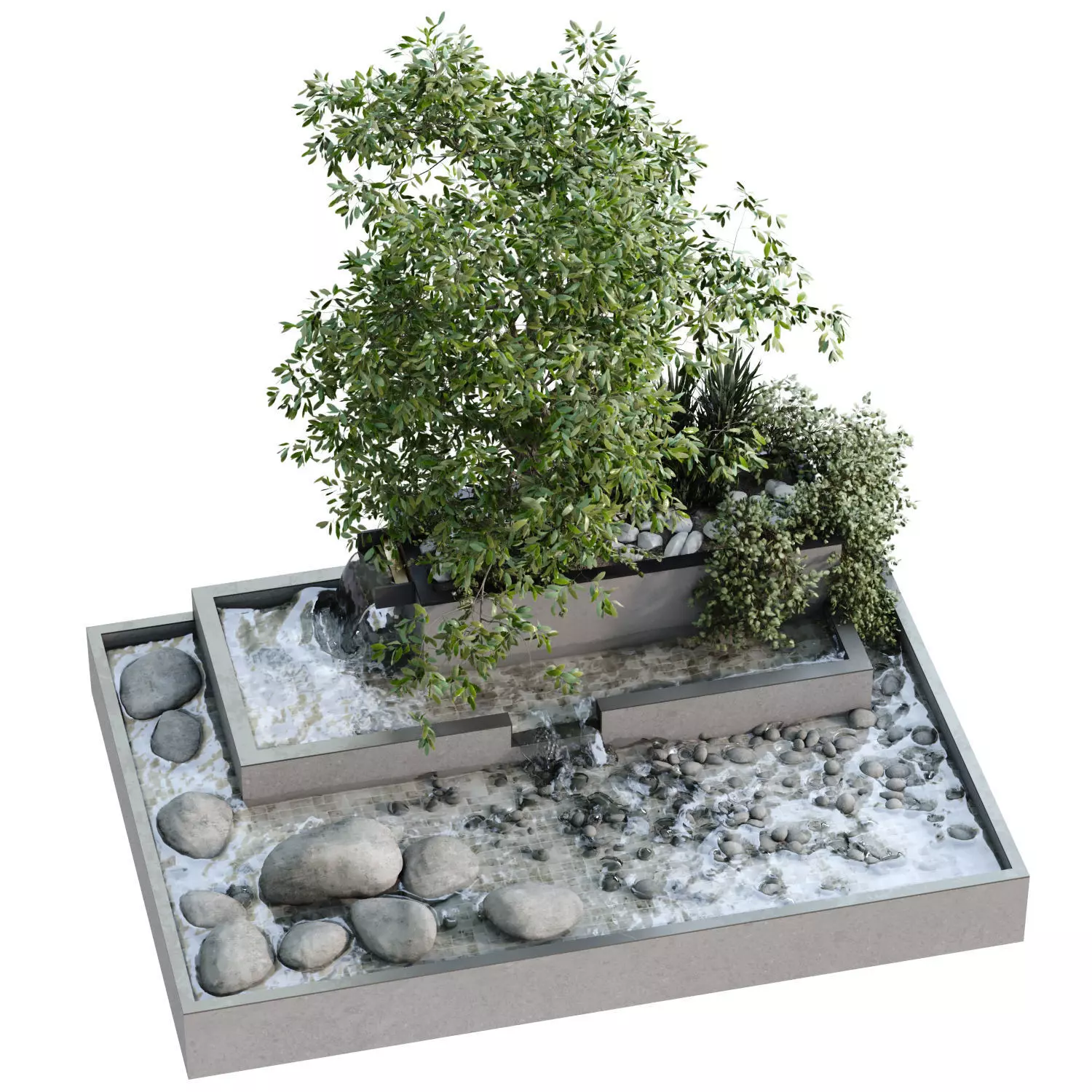 Landscape waterfall and plant set 650 3D model_1