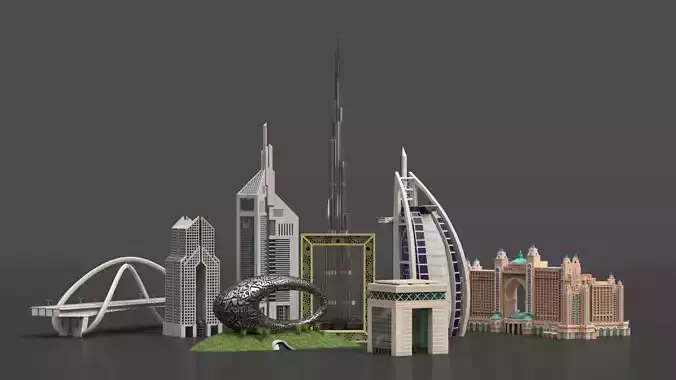 Dubai Landmark 3D Bundle Modern and Iconic Architecture 3D Model Pack 3