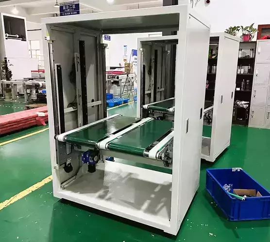 Vertical Chain Conveyor Lifter with Pneumatic Pallet Transfer