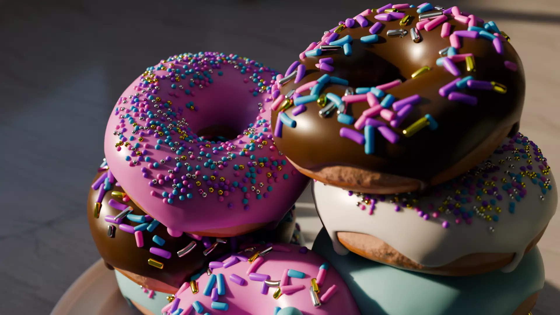 Realistic Animated Donut Kitchen scene - with 8 donuts 3D model_2
