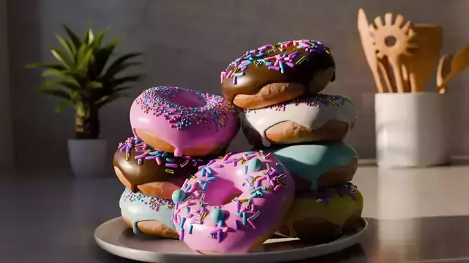 Realistic Animated Donut Kitchen scene - with 8 donuts