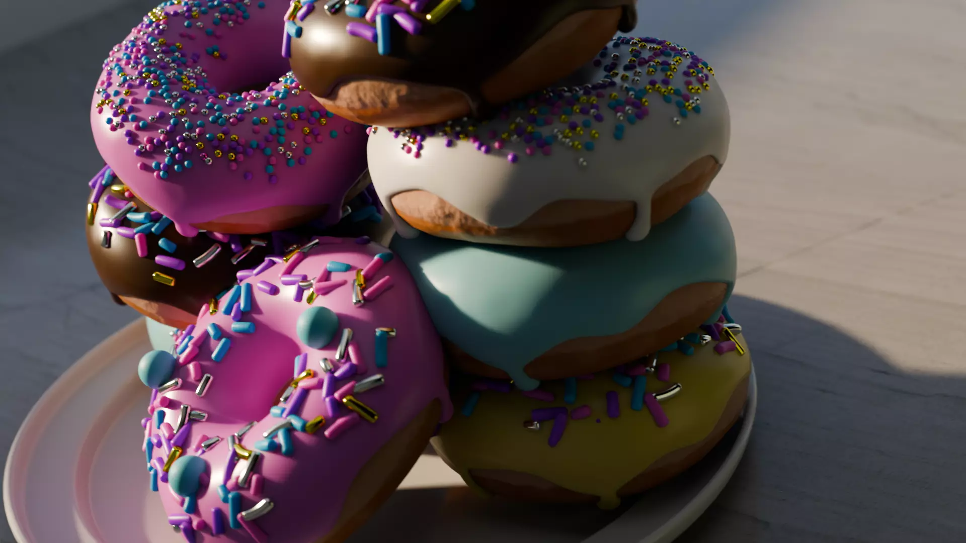 Realistic Animated Donut Kitchen scene - with 8 donuts 3D model_3
