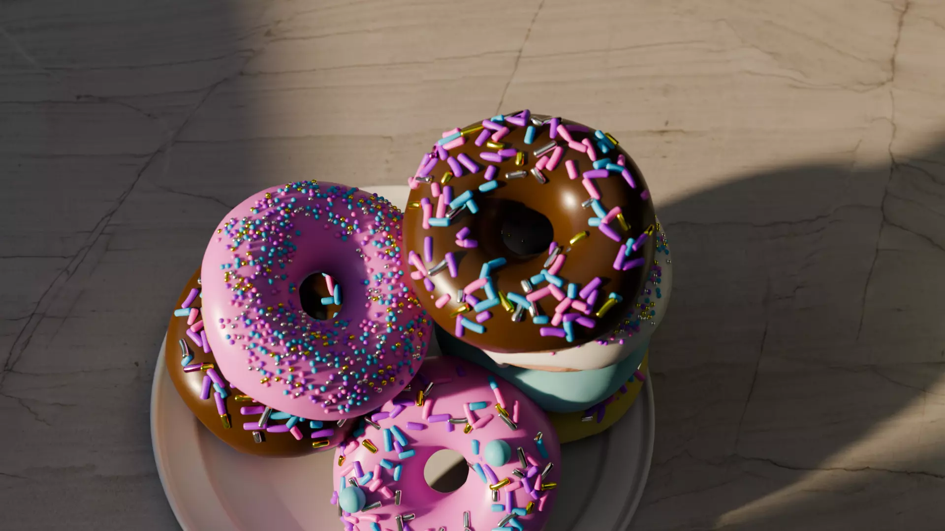 Realistic Animated Donut Kitchen scene - with 8 donuts 3D model_1