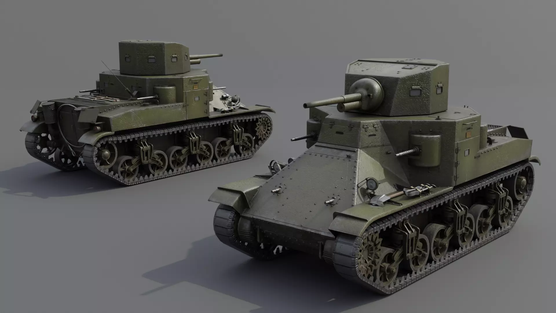 M2A1 Medium Tank Low-poly 3D model_7
