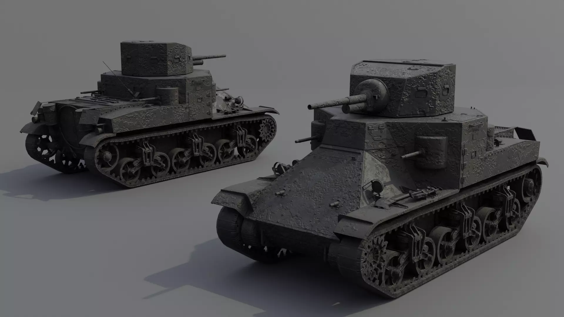 M2A1 Medium Tank Low-poly 3D model_9