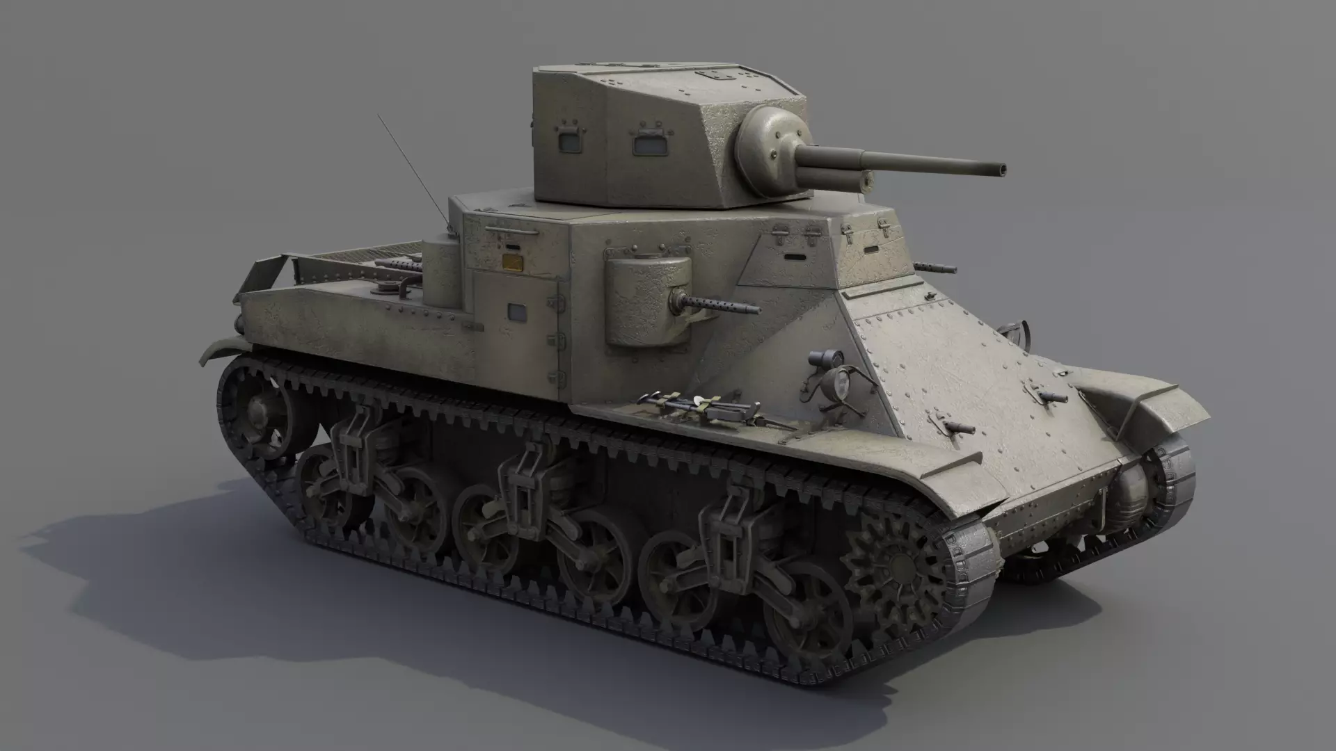 M2A1 Medium Tank Low-poly 3D model_2