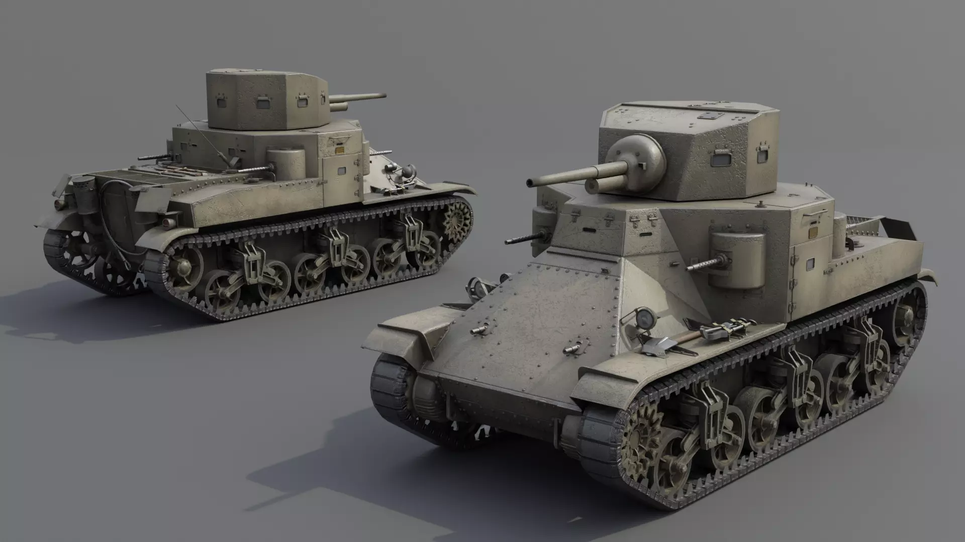M2A1 Medium Tank Low-poly 3D model_5