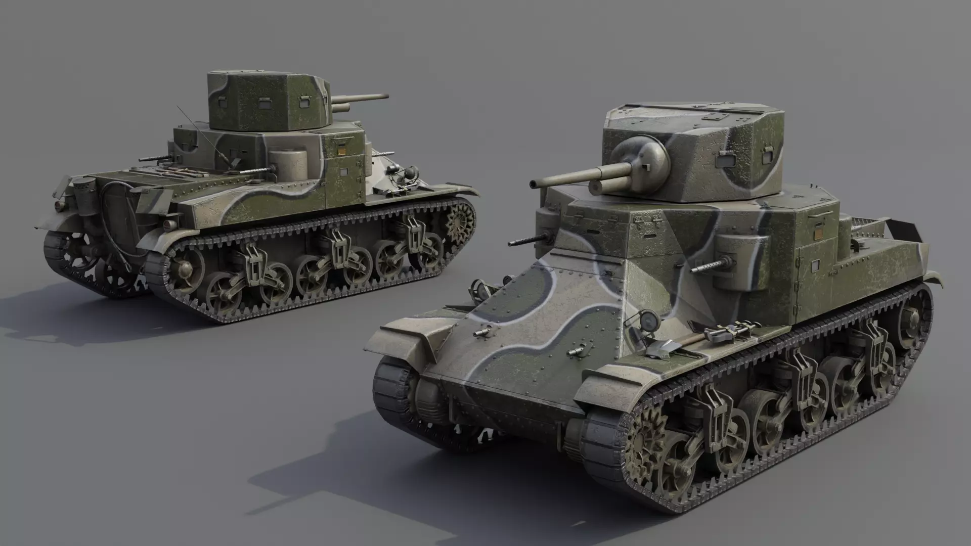 M2A1 Medium Tank Low-poly 3D model_6