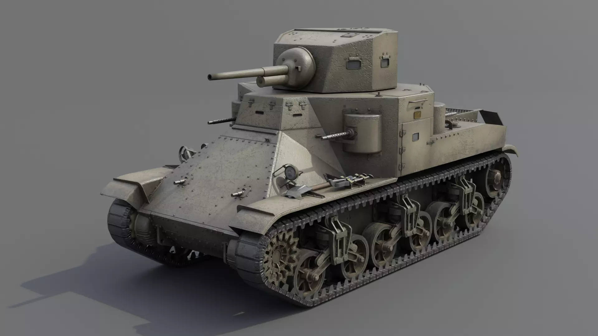 M2A1 Medium Tank Low-poly 3D model_0