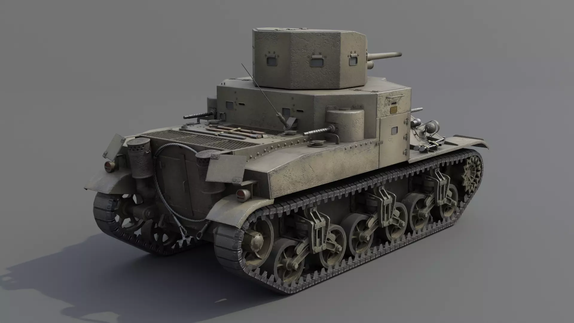M2A1 Medium Tank Low-poly 3D model_3