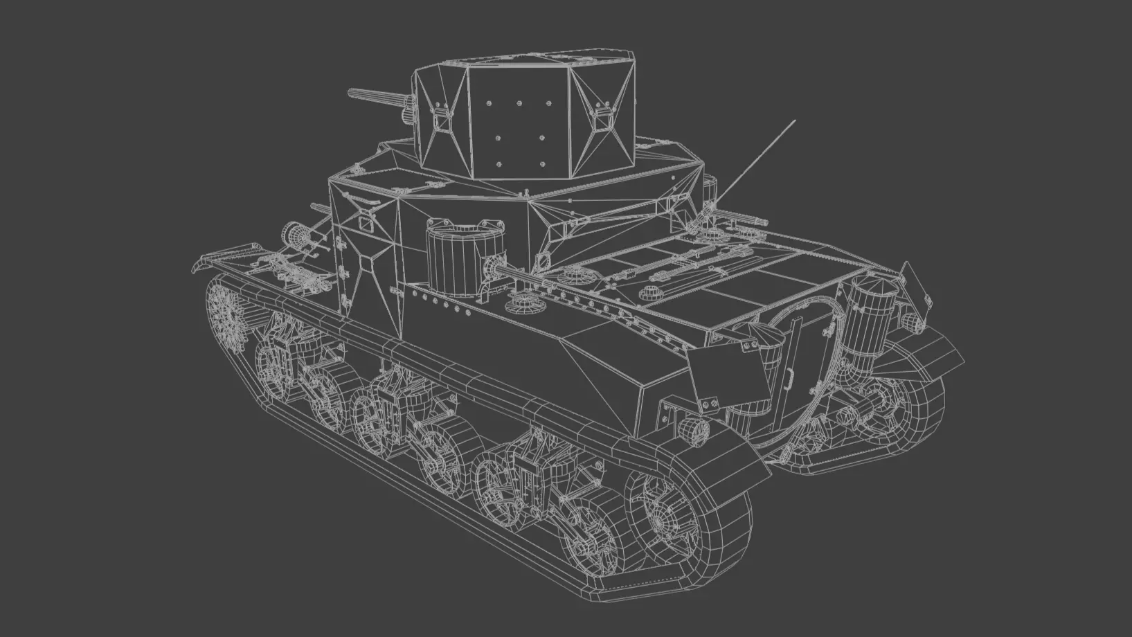 M2A1 Medium Tank Low-poly 3D model_11