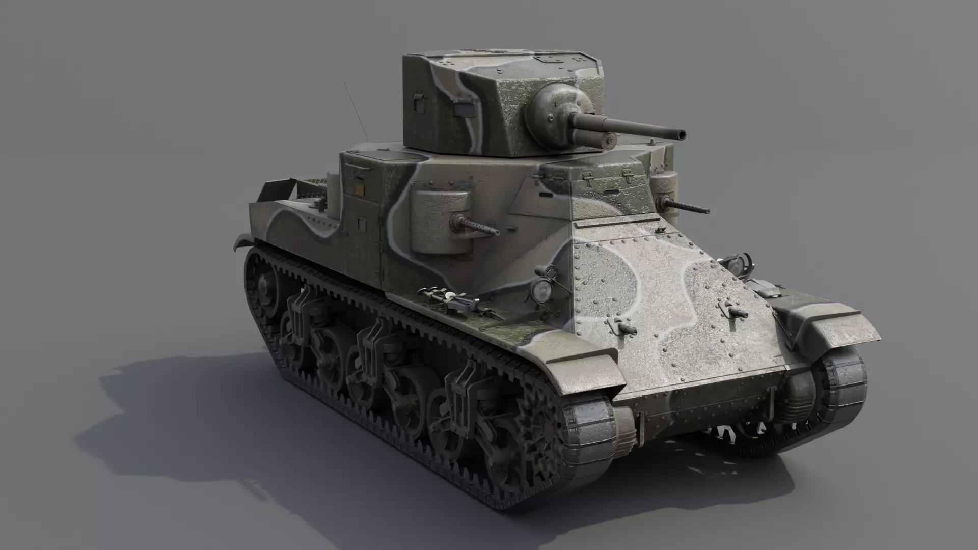 M2A1 Medium Tank Low-poly 3D model_16