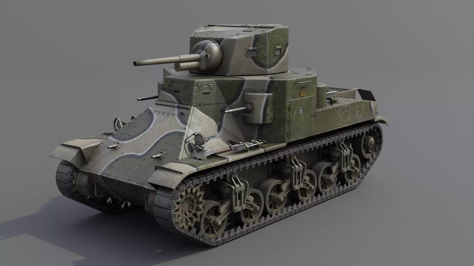 M2A1 Medium Tank Low-poly 3D model_14