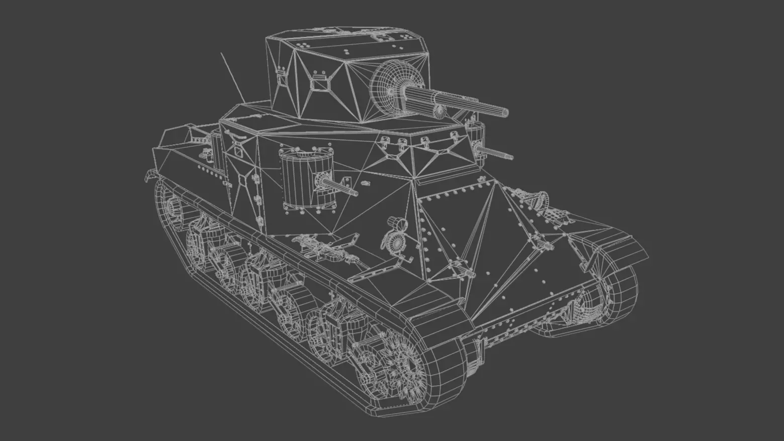 M2A1 Medium Tank Low-poly 3D model_13