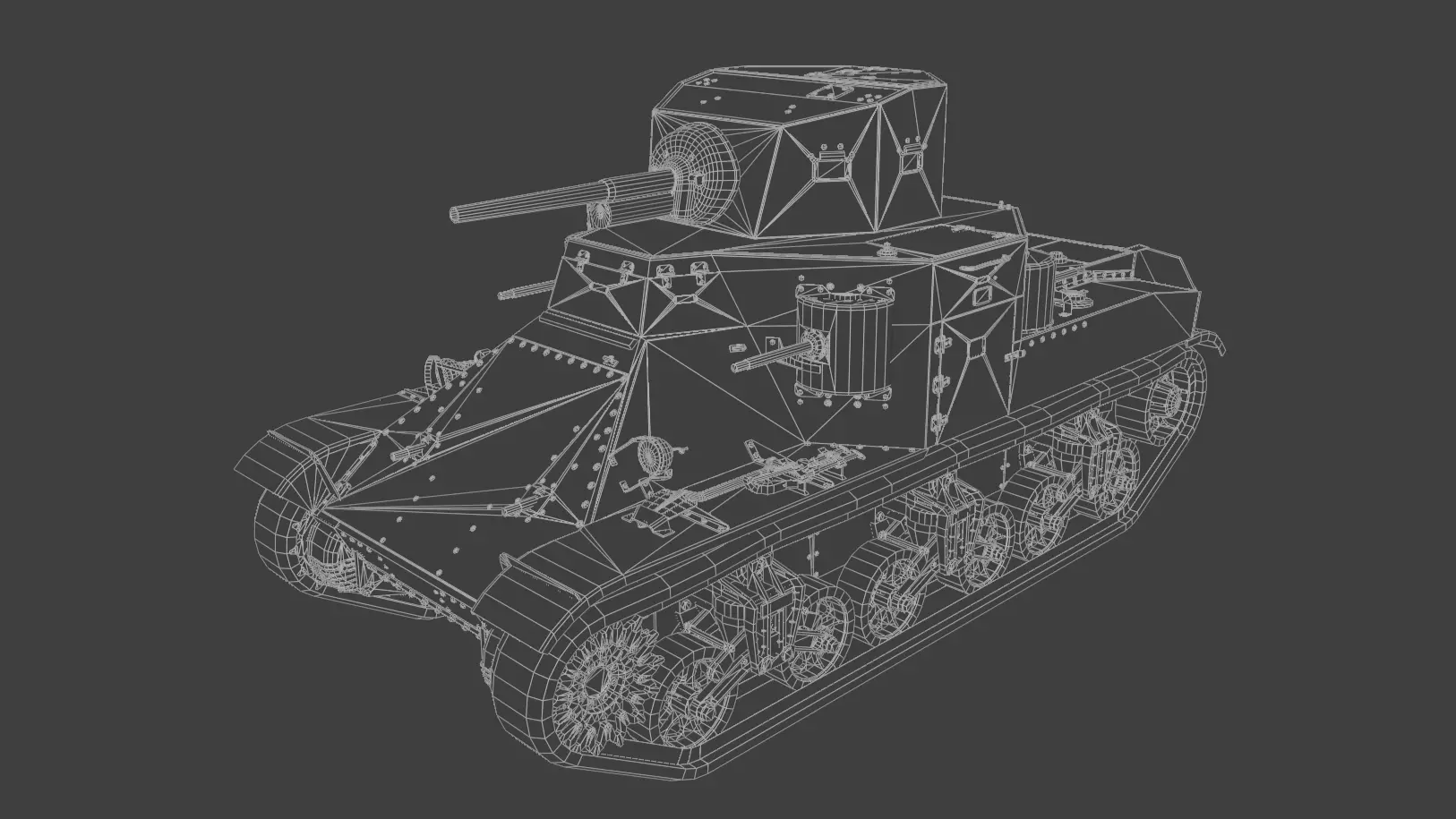 M2A1 Medium Tank Low-poly 3D model_10