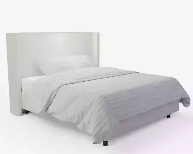 Modern Wingback Bed - Snow Boucle