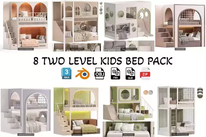 2 level Kids Bed pack 3D Model Collection