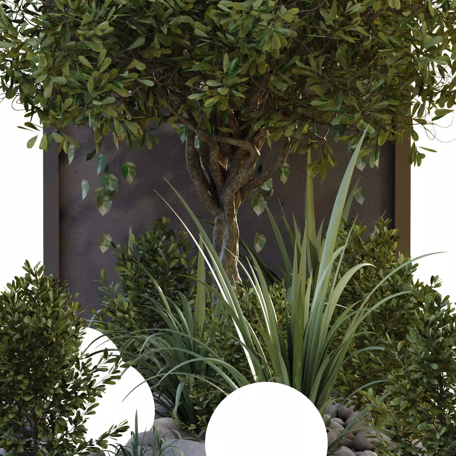 courtyard and minimal tree in box patio set 683 3D model_2