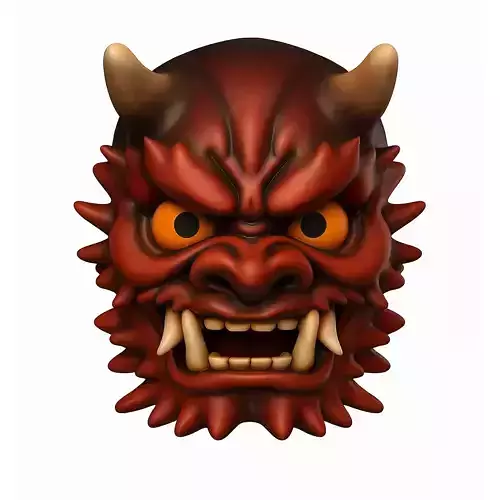 Red Japanese Oni Mask Demon 2 toy 3D print model