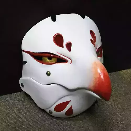 White Tengu Bird Red Beak Mask toy 3D print model