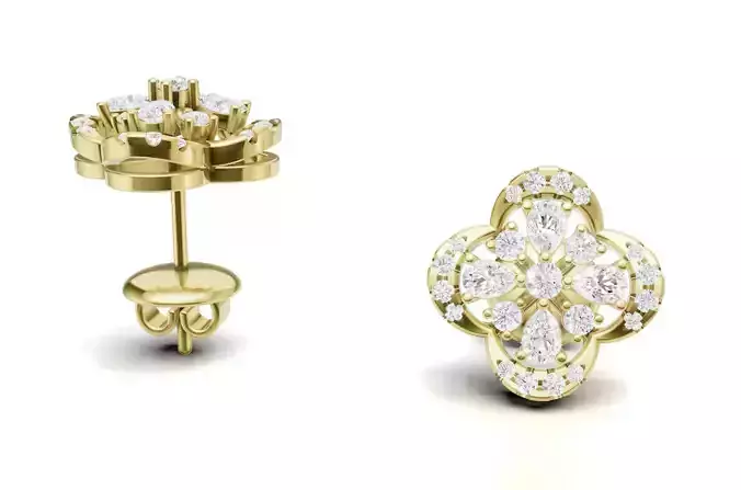 Diamond Clover Stud Earrings For Women       